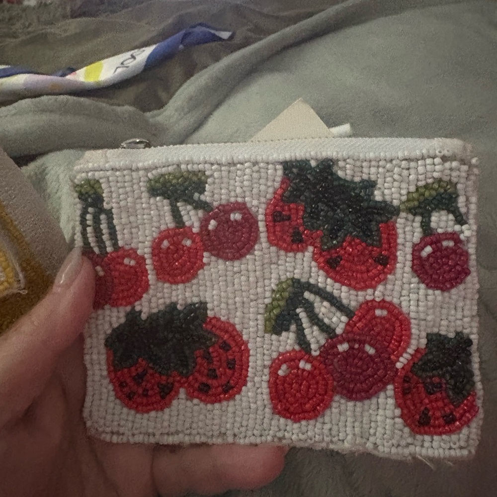 Beaded Cherry and Strawberry Coin Purse Sol and Met